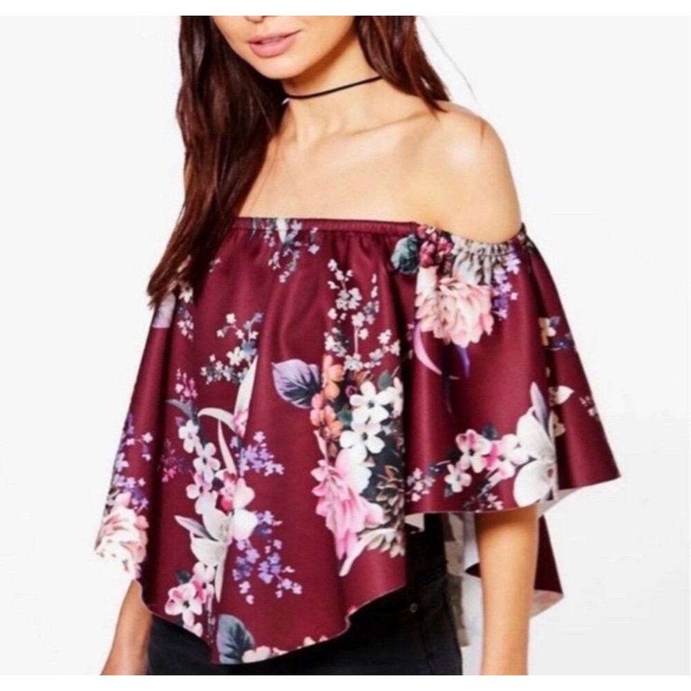 Boohoo Off the Shoulder Floral Crop Top Size 12 Large